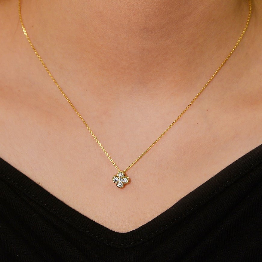 Sterling Silver Lucky Clover Gleam Pave CZ Necklace Adjustable 45cm Wholesale