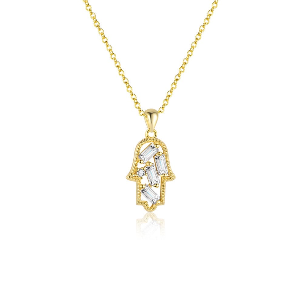 18K Gold Plated Silver Guardian Hamsa Pendant Necklace Wholesale