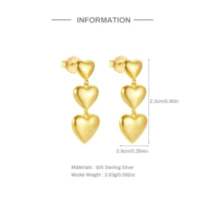 Canner-Three-Hearts-Shining-Smooth-925-Sterling-Silver-Drop-Earrings-For-Women-18K-Gold-Minimalist-Ins-1.webp