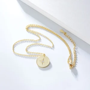 Fulsun-INS-925-Silver-Jewelry-Round-Medal-Eight-pointed-Star-Pendant-14K-Gold-Plated-Choker-Link-3.webp