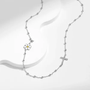 MODIAN-925-Sterling-Silver-Classic-Daisy-Cross-Dazzling-Choker-Pendant-Necklace-Dainty-Beads-Link-Chain-For-5.webp