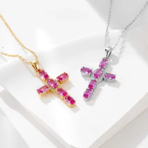 wholesale-original-luxury-Hip-hop-sterling-silver-925-jewellery-Pink-Cubic-Zircon-Cross-Pendant-Necklace-Jewlery-1.webp