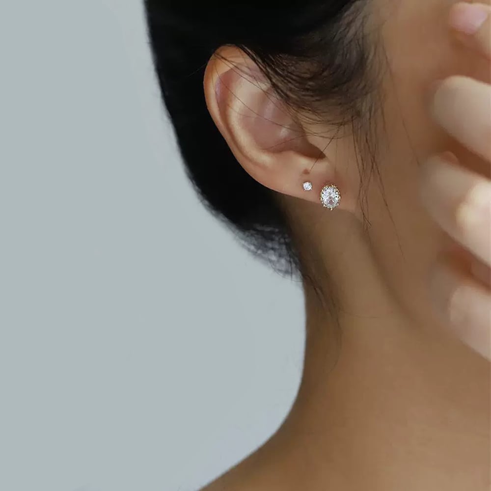Sterling Silver Vintage Oval CZ Stud Earrings