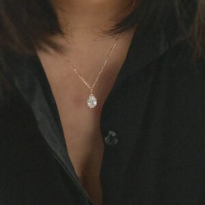 925 Sterling Silver 18K Gold Plated Vintage Teardrop Cubic Zirconia Pendant Necklace for Women