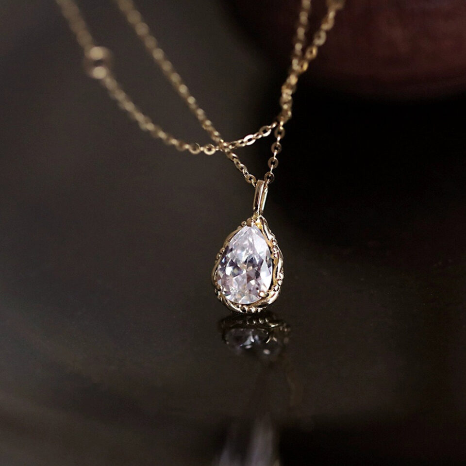 925 Sterling Silver 18K Gold Plated Vintage Teardrop Cubic Zirconia Pendant Necklace for Women, Dainty Luxury Boho Jewelry Gift