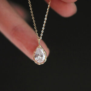 925 Sterling Silver 18K Gold Plated Vintage Teardrop CZ Pendant Necklace for Women