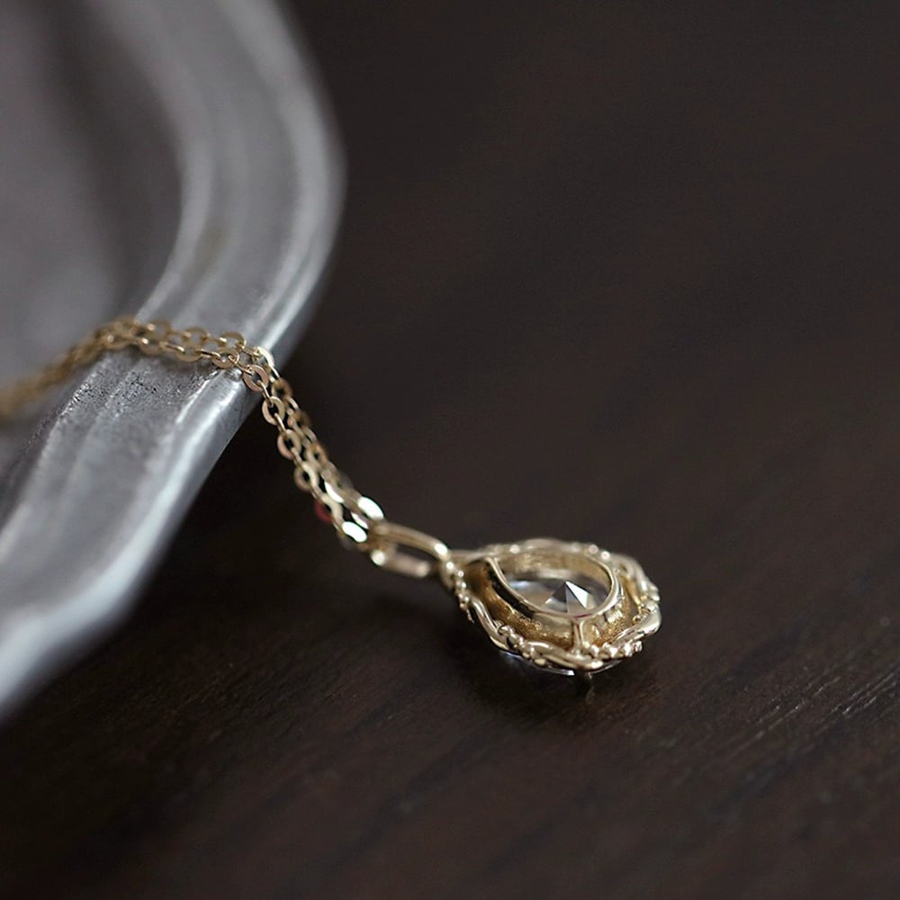 Gold Plated Silver Vintage Teardrop CZ Pendant Necklace for Women